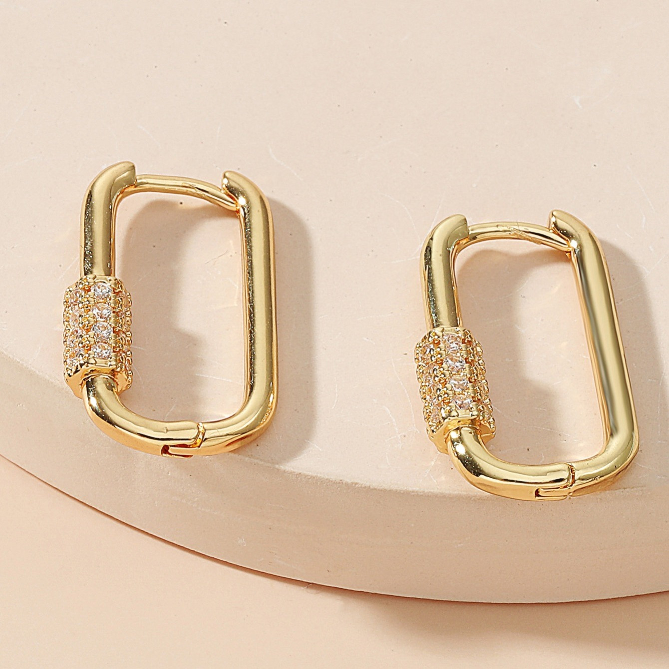 

1 Pair Of Elegant Golden-tone Geometric Hoop Earrings For Women - Synthetic Birthstone, Vacation & , Copper With Cubic Zirconia Accents, Quirky Earrings