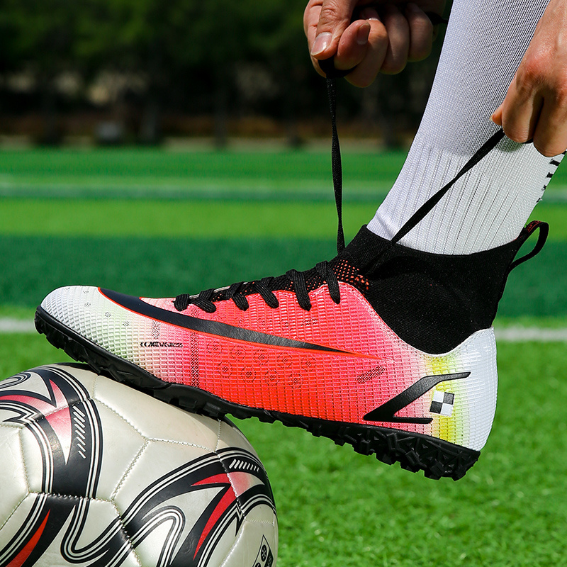 Men's High Top Soccer Boots Football Cleats Nonslip Sneakers For