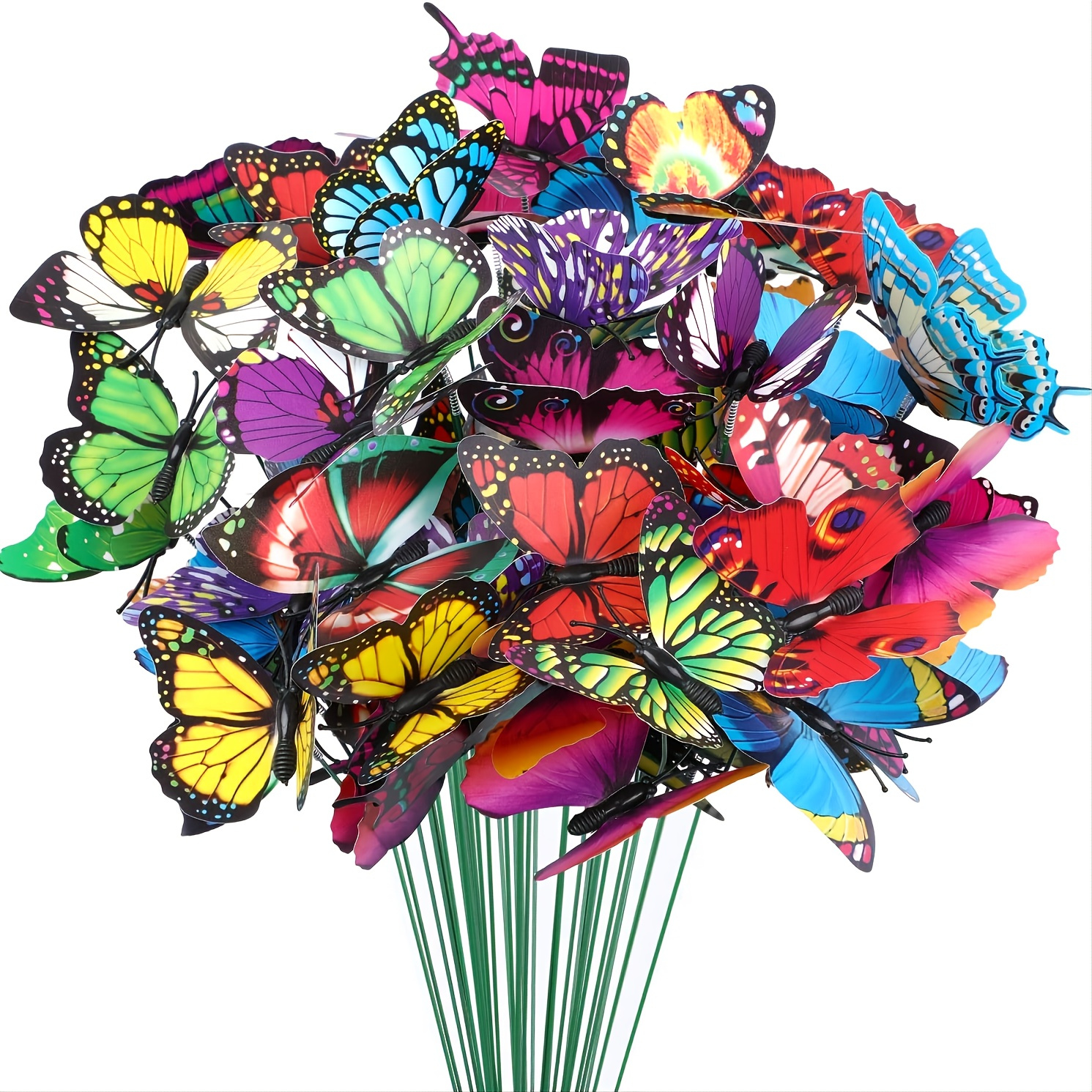 HCQXNSL 50pcs 7CM Multi-Color Butterfly Stakes Waterproof Fake Butterflies  Ornaments Butterfly Party Supplies Decoration for Indoor Outdoor Patio  Plant Pot Flower Bed 