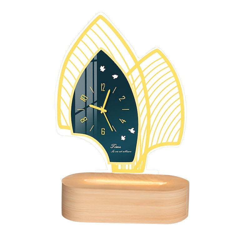 1pc Acrylic Modern Leaves Shaped Table Clock, Battery Powered Desk Clock Silent Desk, Home Decor