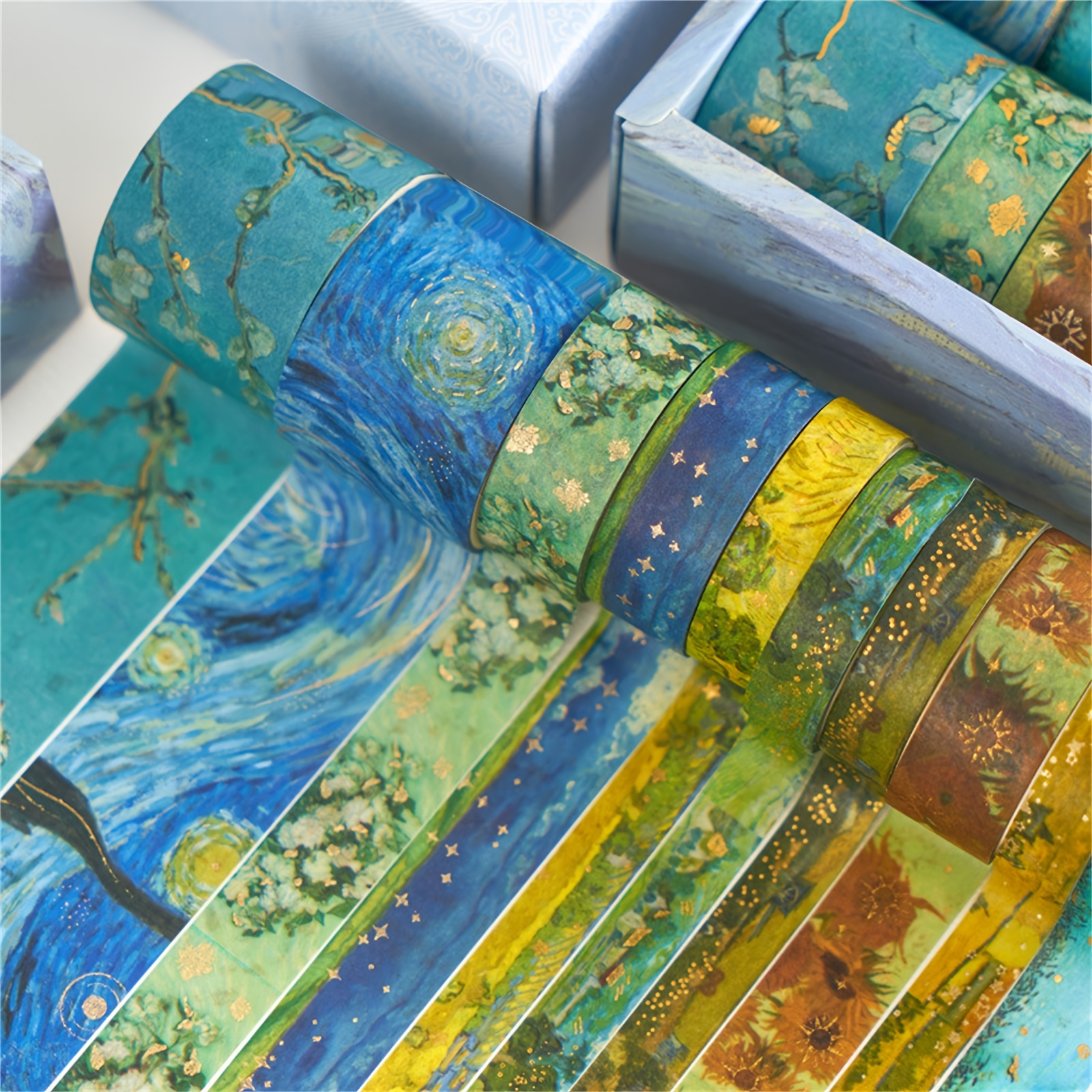 Classic Van Gogh Painting Blue Washi Tape Set Bronzing Journal Scrapbook  Adhesive Tape New Washi Tape 2023