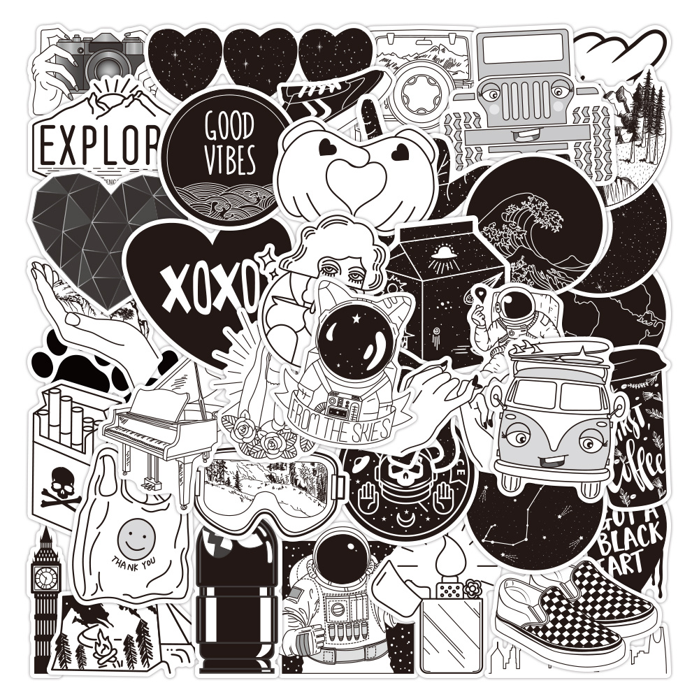 Black White Vsco Doodle Waterproof Stickers For Water Bottle - Temu Israel