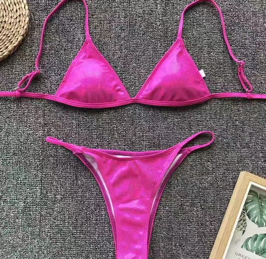 Glitter Fabrics Triangle Bikini Sets Line Side High Cut Temu