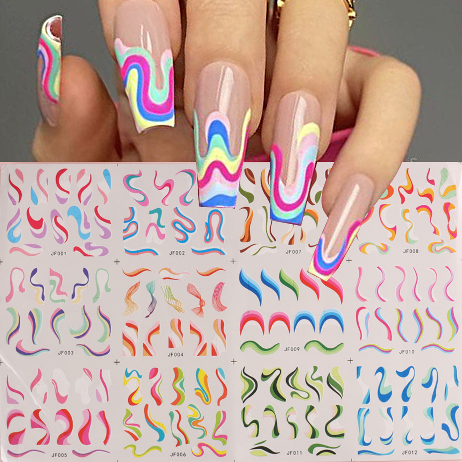 French Manicure Stickers Rainbow Wave Water Nail Decals Set Temu
