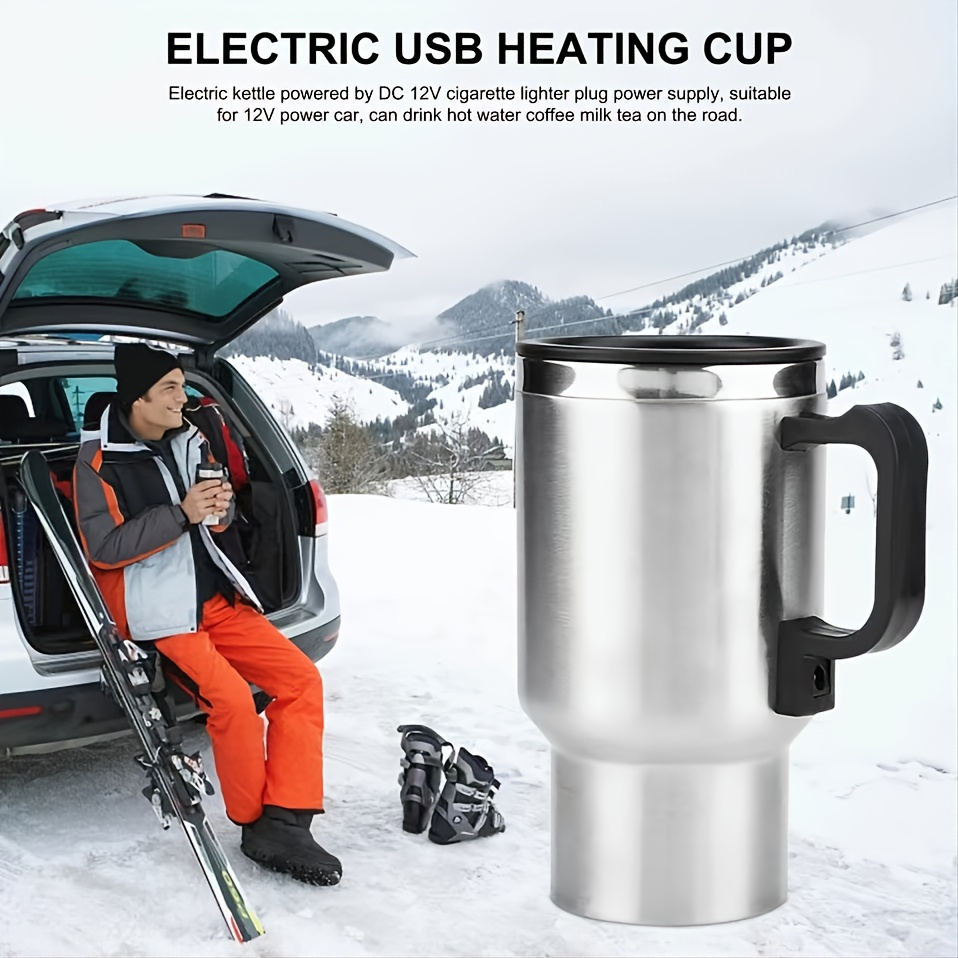12V Car Heating Cup Car Heated Mug, 15.22oz Stainless Steel Travel Electric  Coffee Cup Insulated Heated Water Bottle Mug