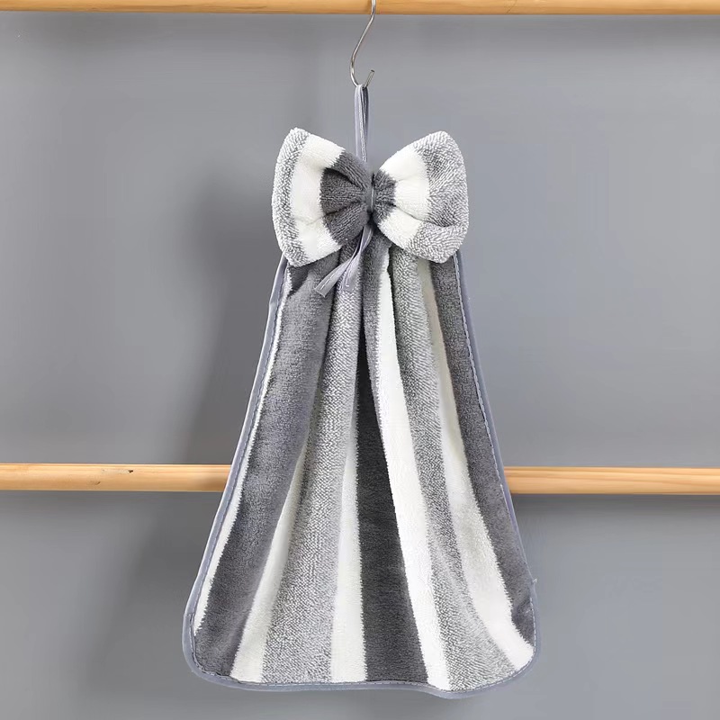 1pc Coral Velvet Creative Striped Bow Towel, Hand Towel, Face Towel