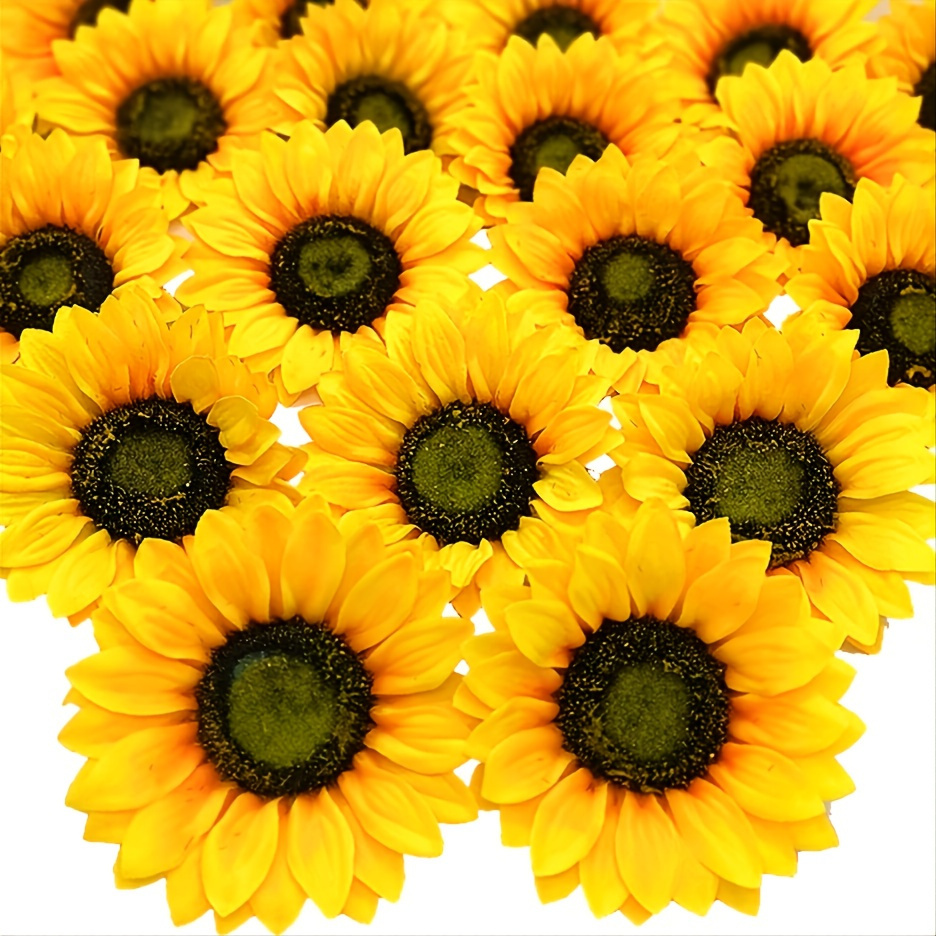 

14pcs Artificial Sunflower Heads Silk Yellow 5.2inch, Premium Oxidation Resistance Artificial Flower, Room Decor