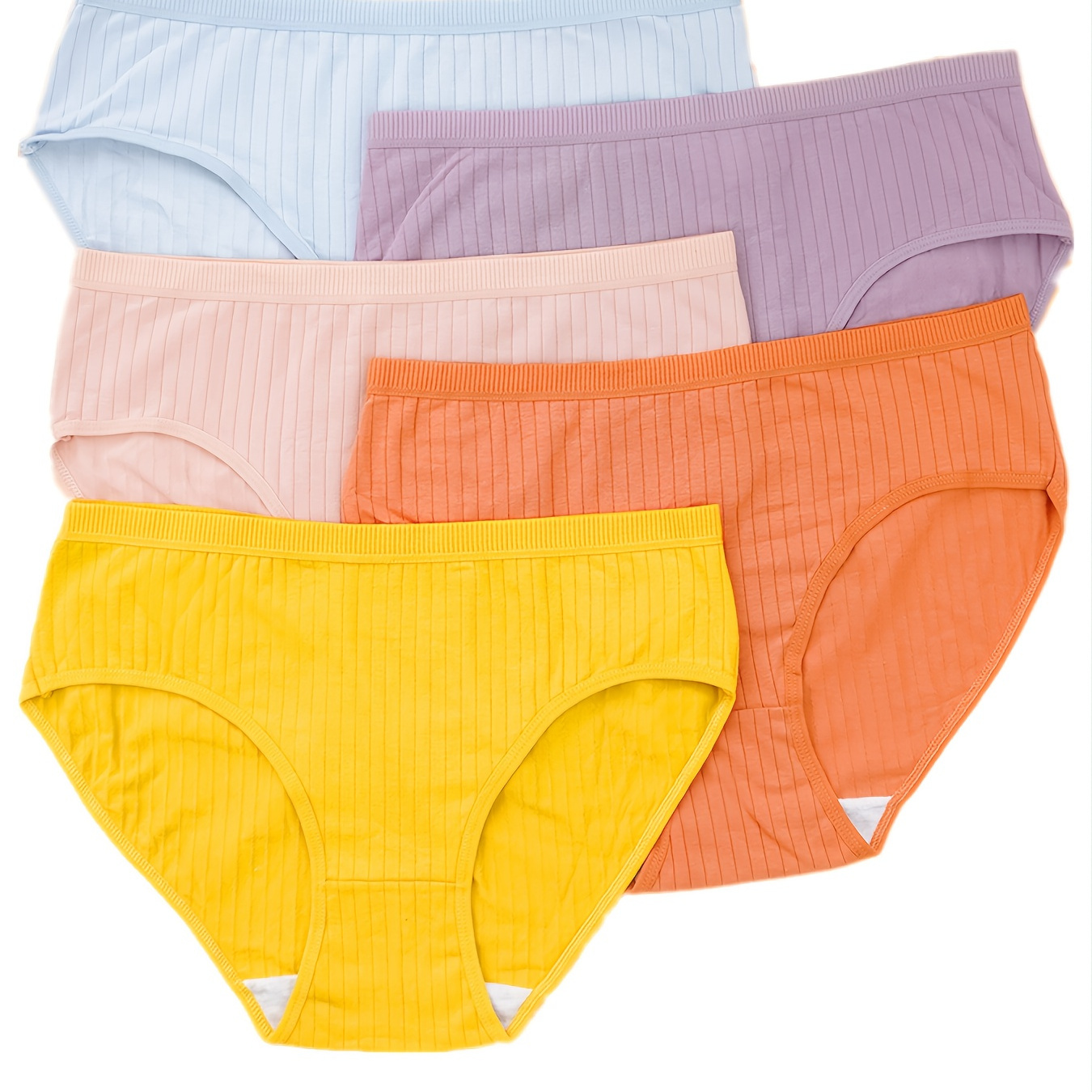 

5pack Plus Size Rib Knit Solid Underwear Panties, Women's Plus Medium Stretch Briefs