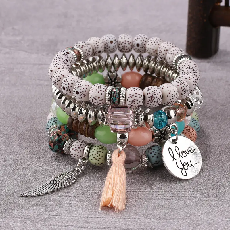 creative multi-layered beaded crystal bracelet boho