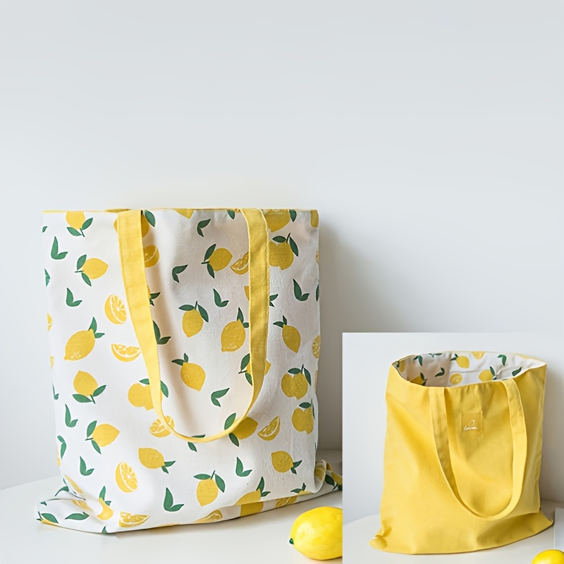 Fruit Print Handbag, Reversible Canvas Tote Bag, Double Sided Grocery