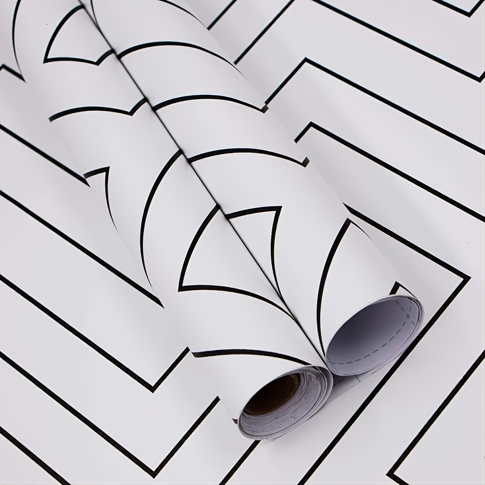 1pc Modern Geometry Stripe Removable Self Adhesive Wallpaper Black And