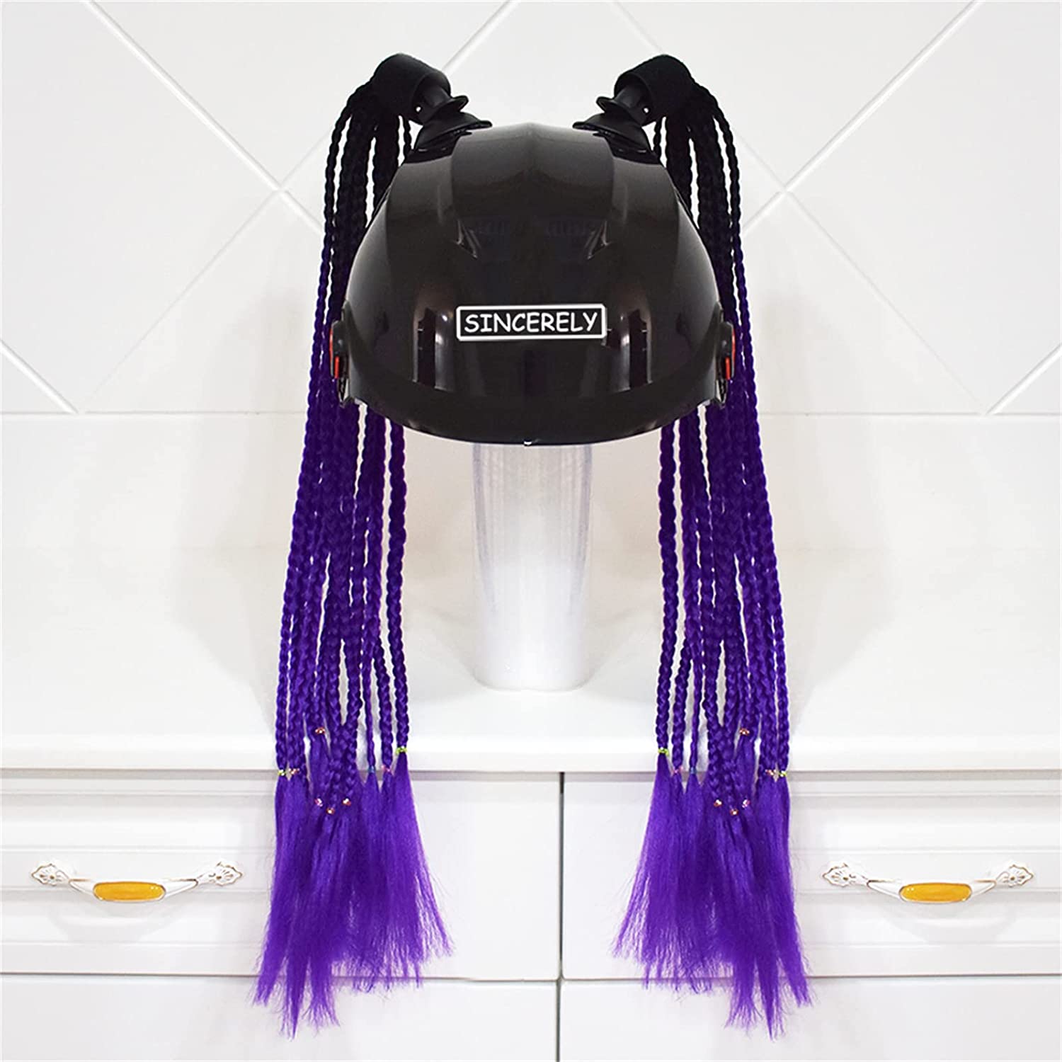 Tresse pour casque moto - Violet/Noir