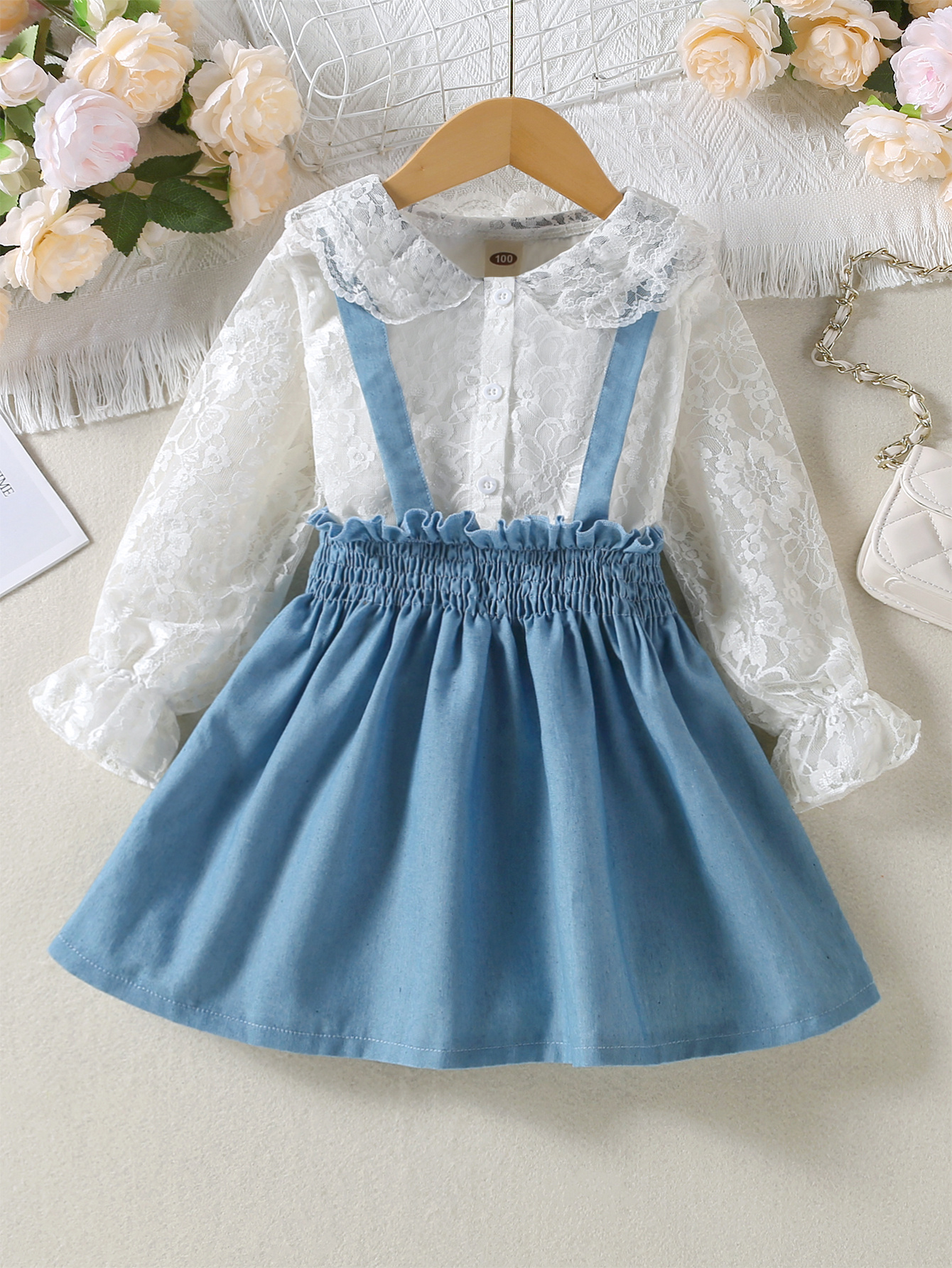 Kawaii Girl Ruffled Suspender Skirt (Black, Blue)