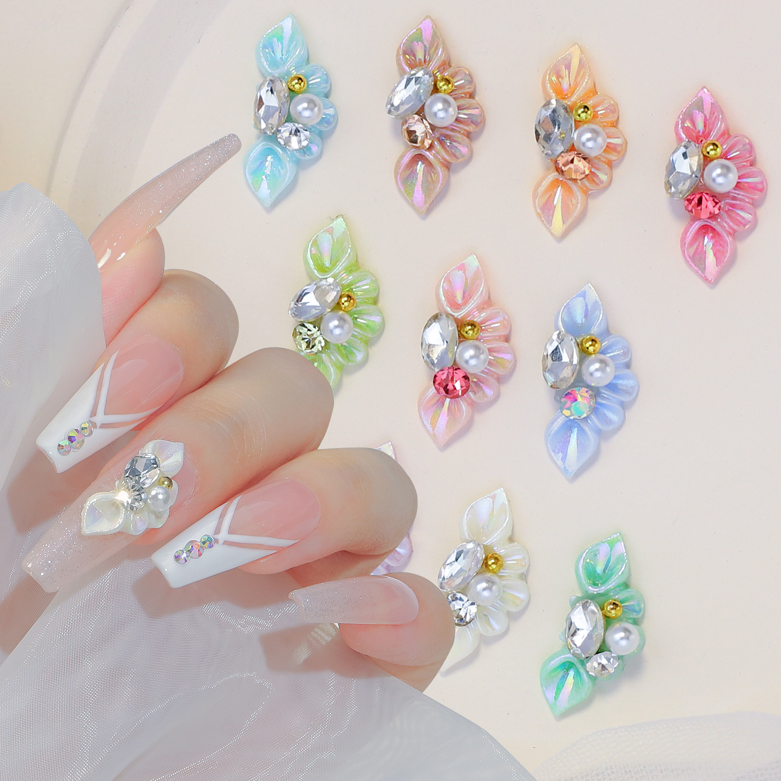 10 Colors Luxurious Floral Flap Nail Stickers 3d Resin Nail Temu