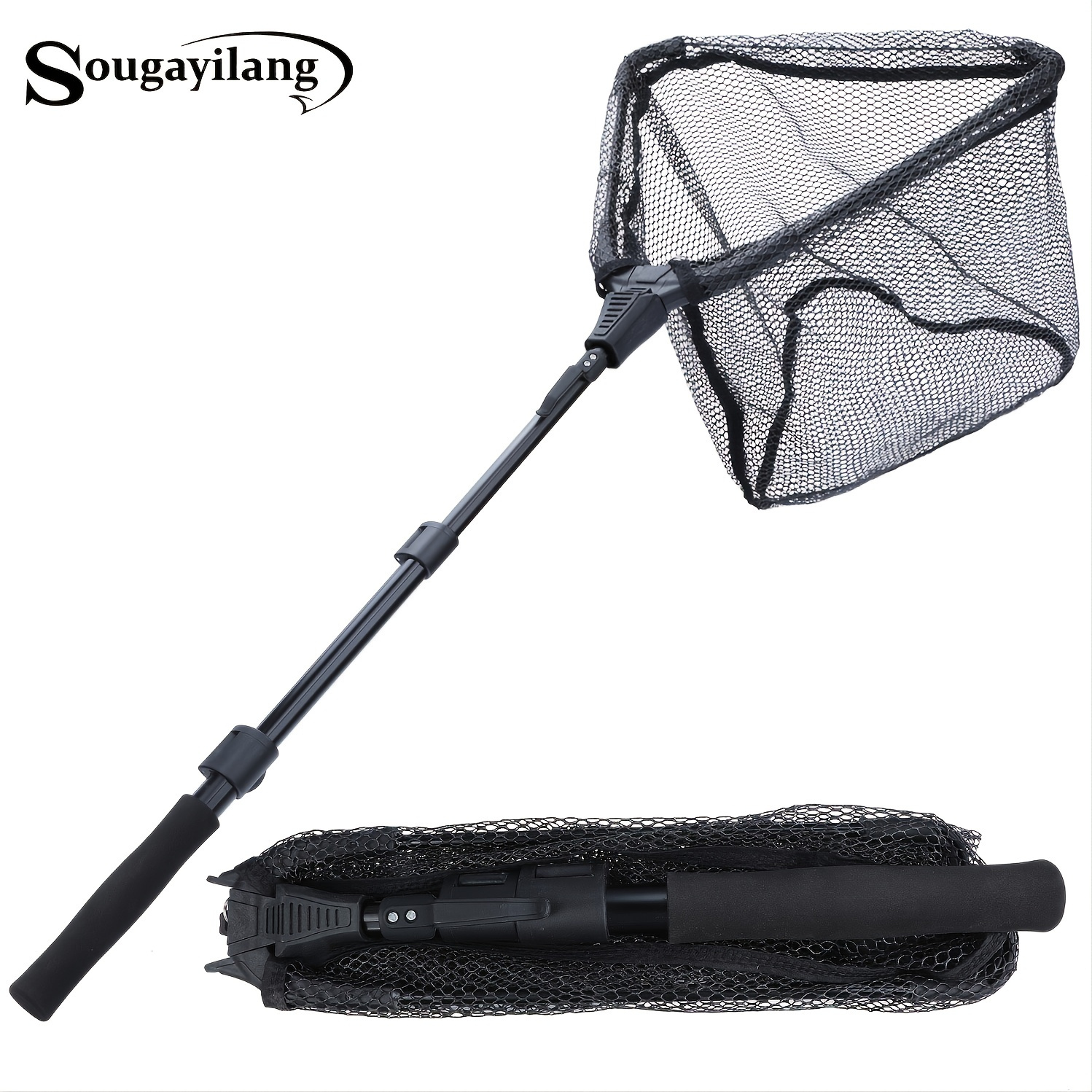 

Sougayilang Foldable Fishing Net With Telescopic Pole And Eva Handle - Durable Nylon Mesh For Safe Fish Catching And Release