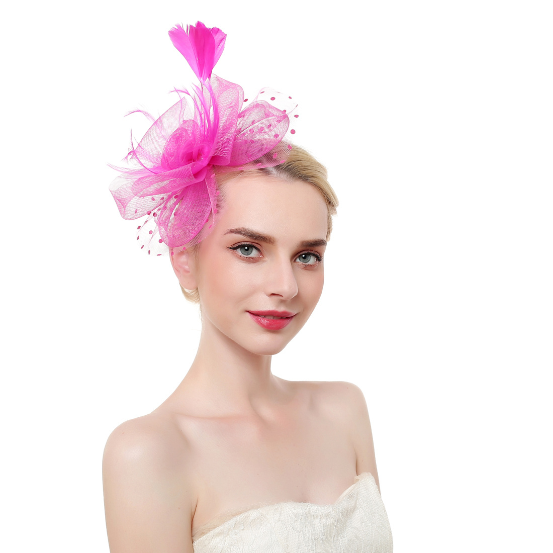 D-groee Fascinators Hat Tea Party Pillbox Hat Feathers Decor Headband for Cocktail Party, Size: 30, Pink