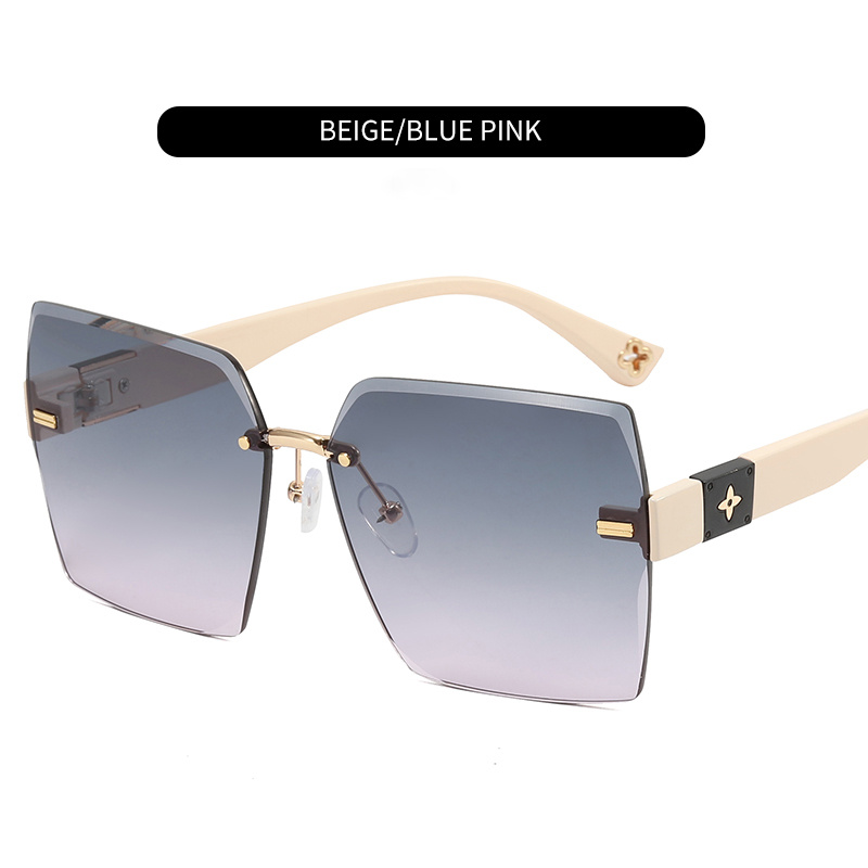 Multicolor Large Frame Women's Sunglasses Frameless Sunscreen With Case