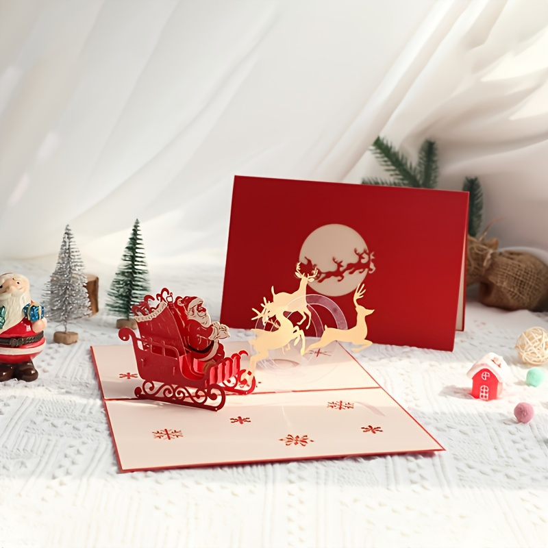 3D Pop Up Card Santa Claus Merry Christmas Greeting Card With Envelope Handmade Card 5.1*6.1 Inch