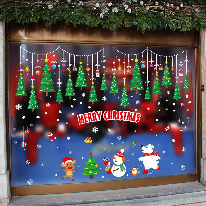 Christmas Wall Sticker Cartoon Christmas Tree Window Decor Shop Glass Door  Sticker Removable Wall Sticker - Baby Products - Temu