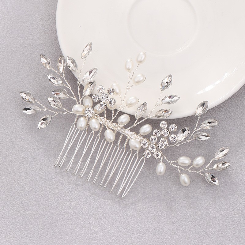 GAIA Flower Silver Pearl Wedding Hair Comb Rhinestone Bridal Hair Jewelry  Crystal Headpiece by TopGracia