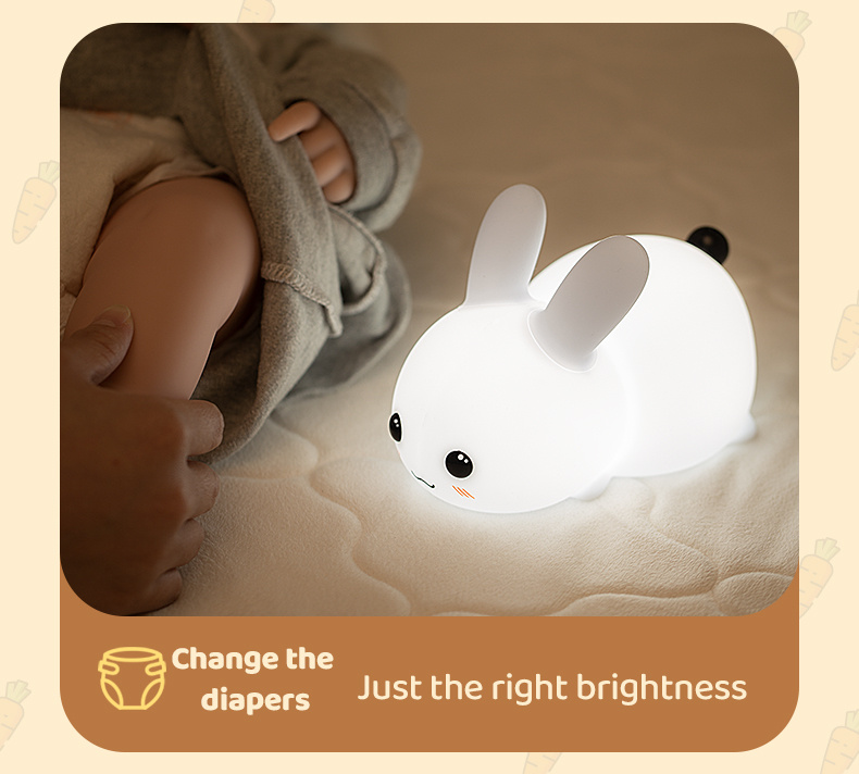 Luz nocturna para niños, bonita lámpara de silicona de conejo blando con  control remoto, luz de noche de animales Kawaii para mujeres y niñas