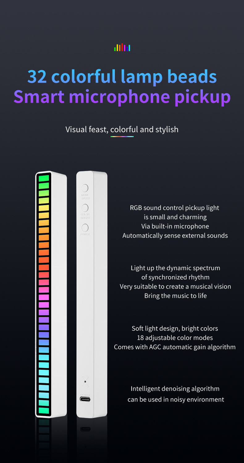 Lampada a ritmo sonoro colorata RGB con USB dettagli 2