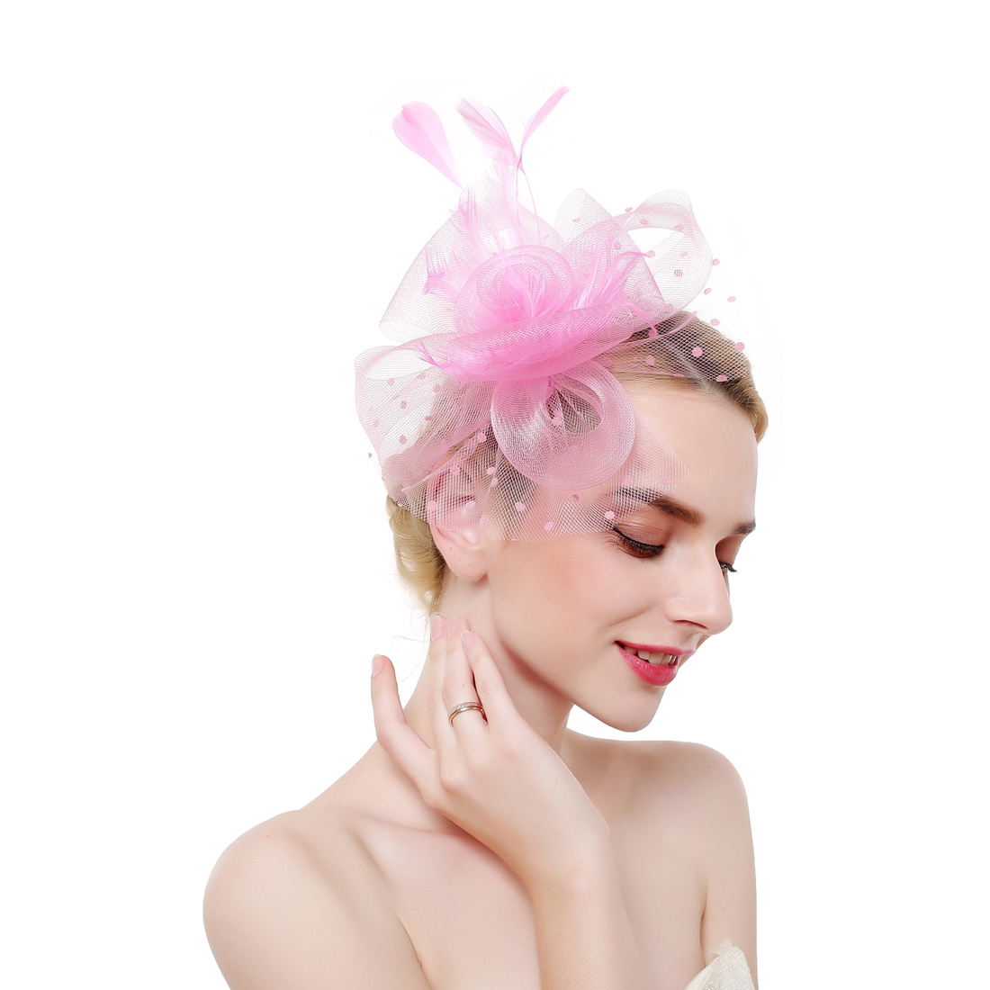 D-groee Fascinators Hat Tea Party Pillbox Hat Feathers Decor Headband for Cocktail Party, Size: 30, Pink