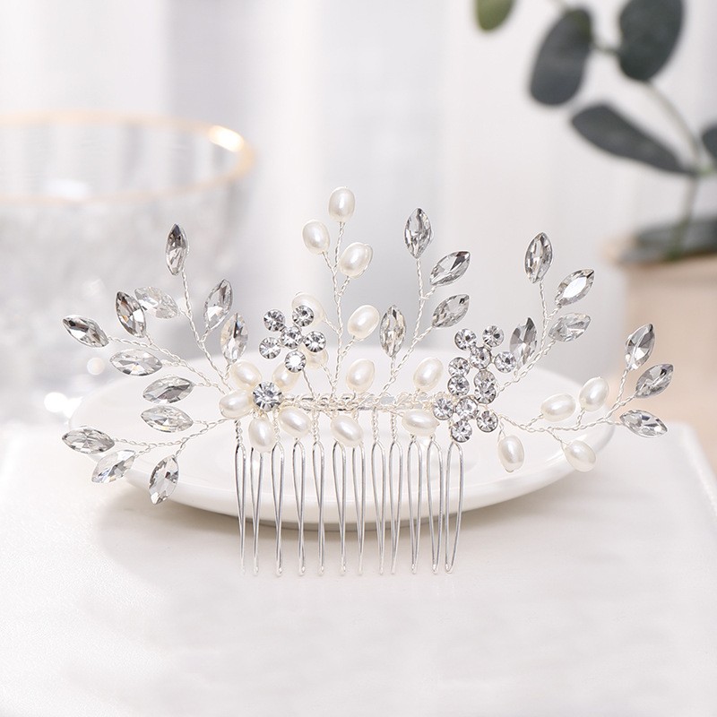 GAIA Flower Silver Pearl Wedding Hair Comb Rhinestone Bridal Hair Jewelry  Crystal Headpiece by TopGracia