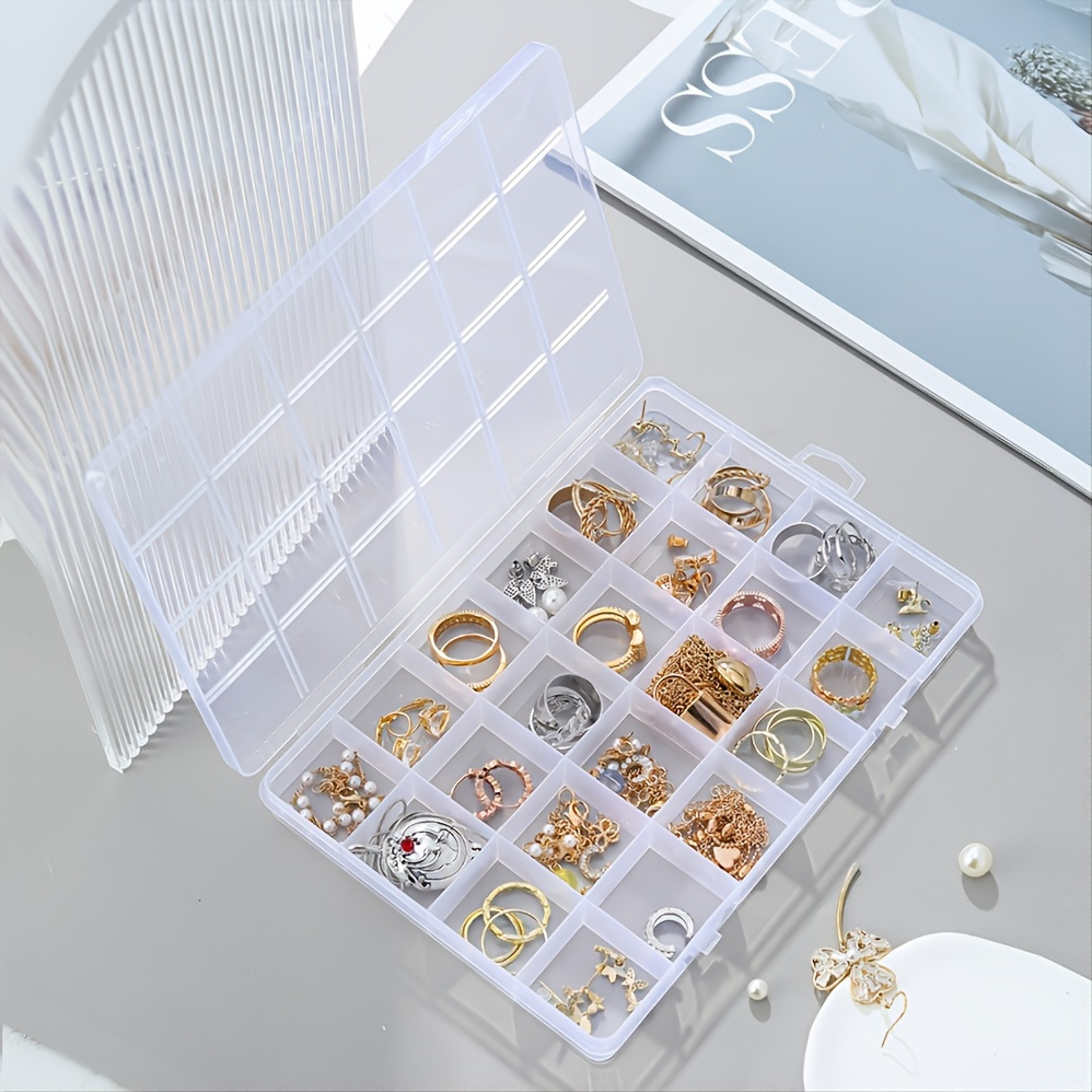24 Grid Organizer Box Clear Plastic Container with Dividers Storage Case  for Beads Art Craft Earrings Fishing Tools Small Parts