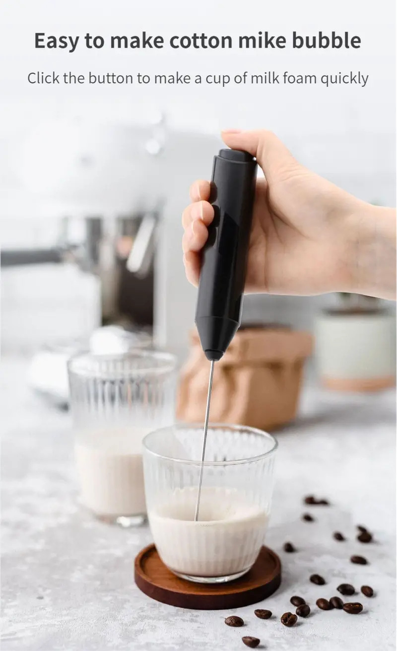 Handheld Electric Milk Frother - Battery Operated Foam Maker for Coffee,  Cappuccino, Latte, Frappe, Matcha, Hot Chocolate - Mini Drink Mixer (Black)