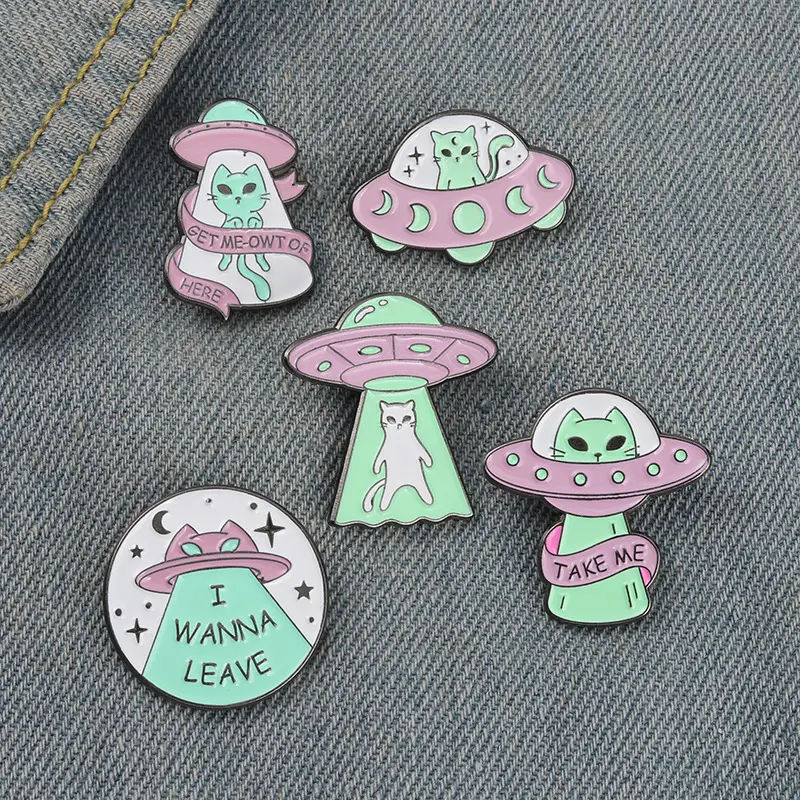 Spacecraft Pin Alien Cat Hard Enamel Pins Lovely Cute Pin Kawaii Lapel Pin Badge Brooch Pin for Backpacks Jeans Hats Funny Gift,Temu
