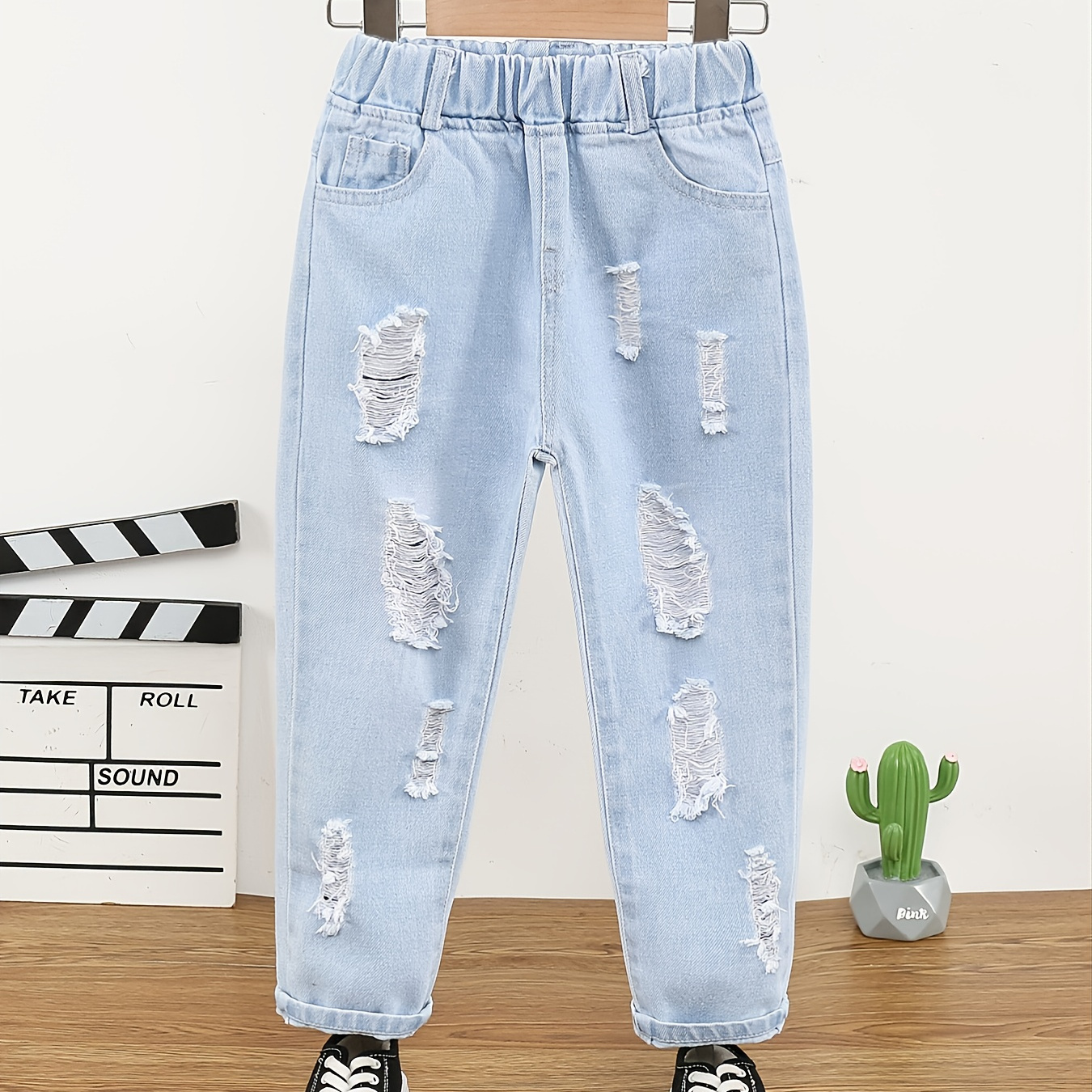

Baby Girls' Distressed Casual Jeans Light Blue
