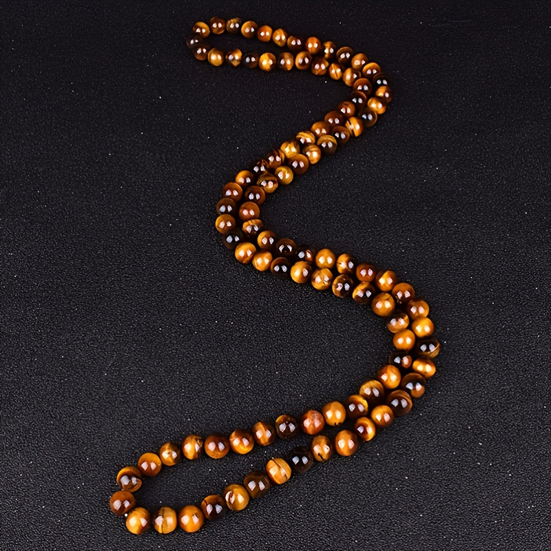 

8mm Eye Black Onyx Beaded Necklace No Stretch Men's Short Necklace Length 27.6 Inches - Fashionable Natural Stone Bead Pendant