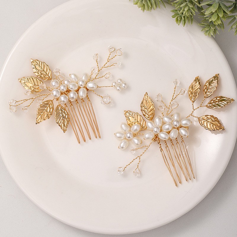 Golden Leaf Pearl Hair Pin Golden Delicate Floral Wedding - Temu