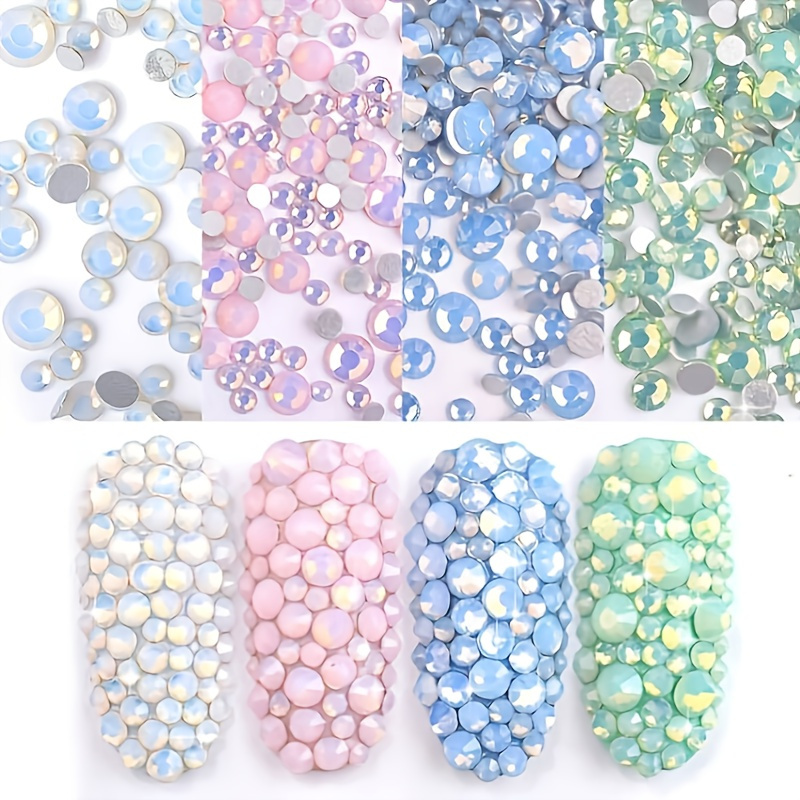 4 Colos Sparkly Opal Rhinestones For Nails 3D Nail Art Rhinestones Kit Crystal Diamond Rhinestones And Charms Nail Decoration Flat Back Gems Stones Pink White Blue Green Nail Jewels Crafts DIY, St.Patrick Day