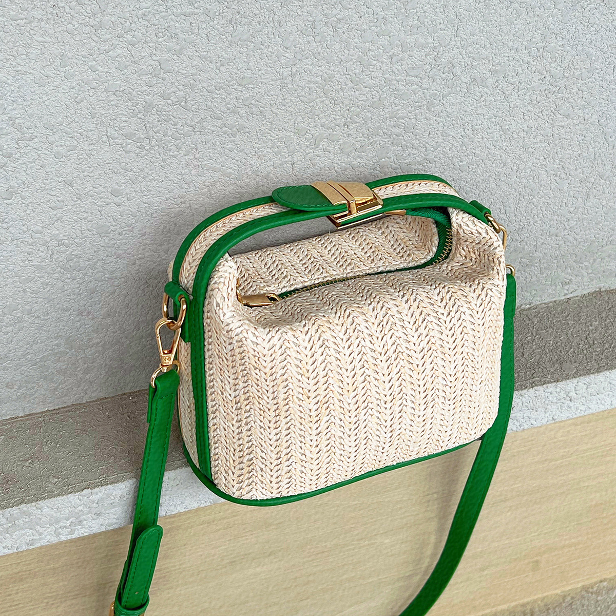 Straw Crossbody Bag Vacation Style Zipper Shoulder Bag Top Temu