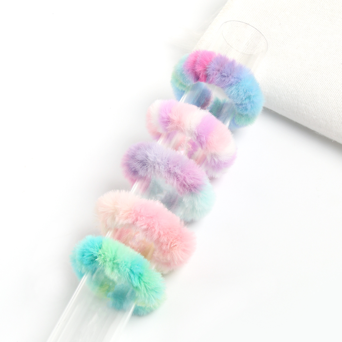 5pcs Warm Furry Hair Scrunchies Tie Dye Elastic Ponytail Holders