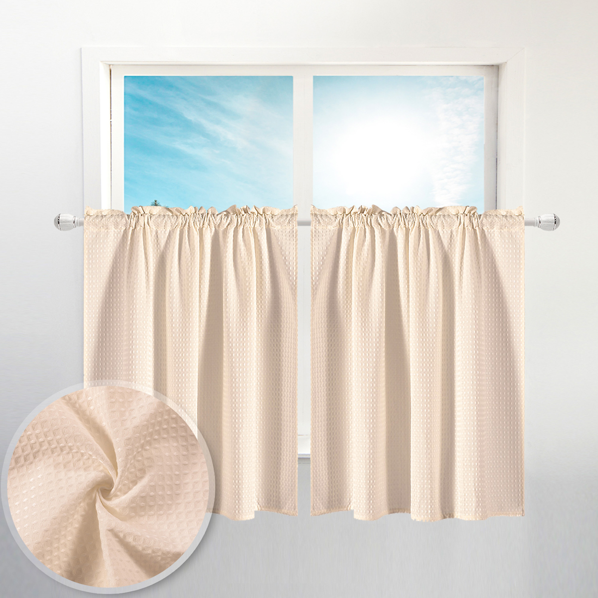 2pcs waffle weave   curtain bathroom small window curtain waterproof suitable for coffee shop and   set of 2 details 15