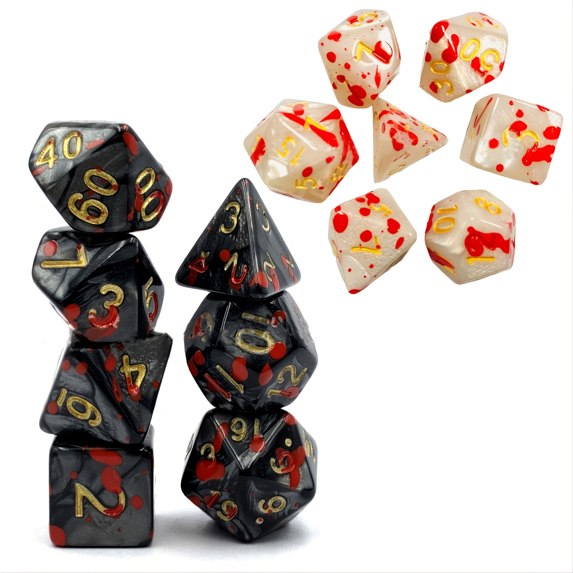 

Pearl Blood Stain Trpg Dice 7pcs With Box Polyhedral Table Game, Dice For Role-playing Rpg Dice Games