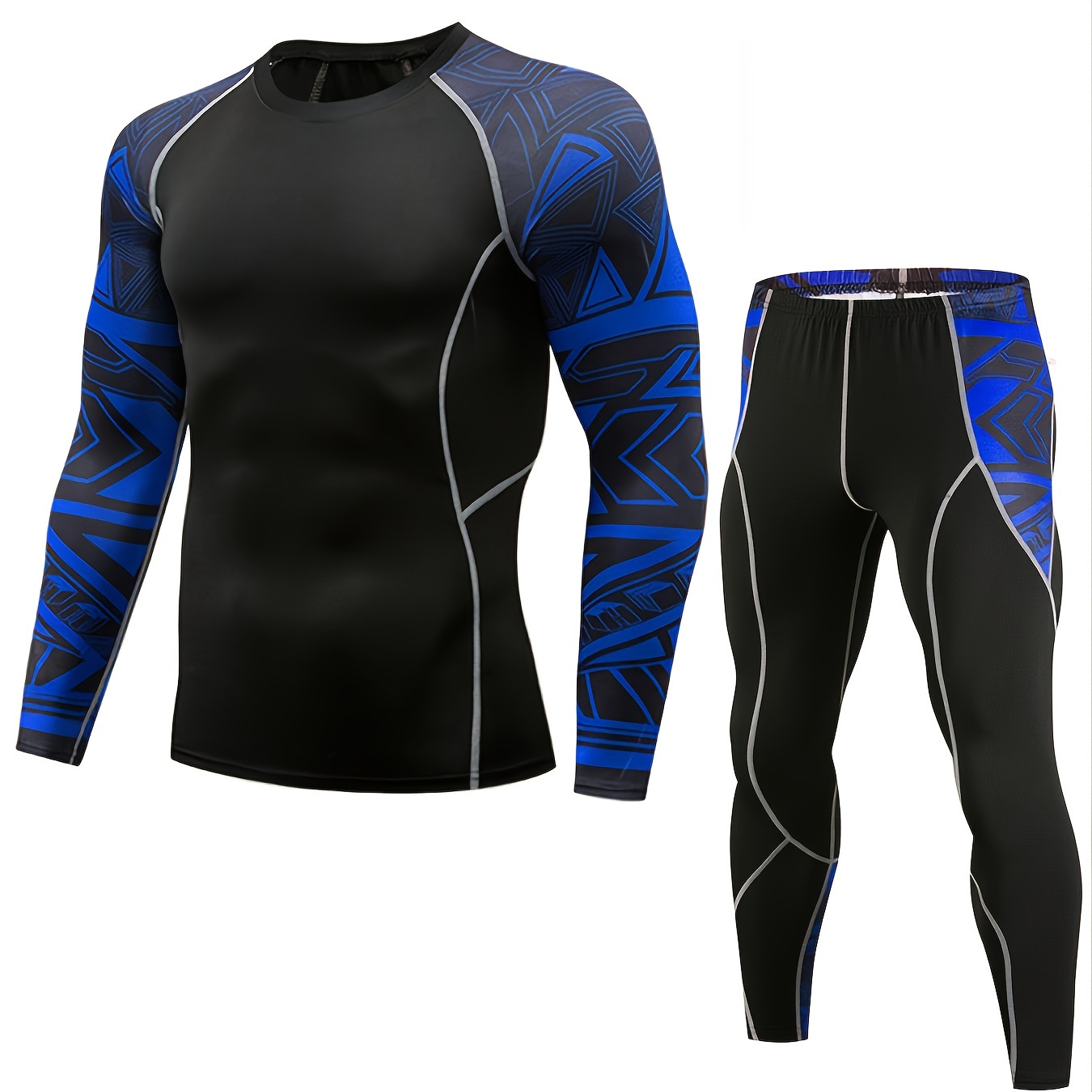 

Quick Dry Men's Sports Tights Set With Long Sleeve Fitness Shirt For Running, Basketball, Football & - Stay Cool & Comfortable All Day