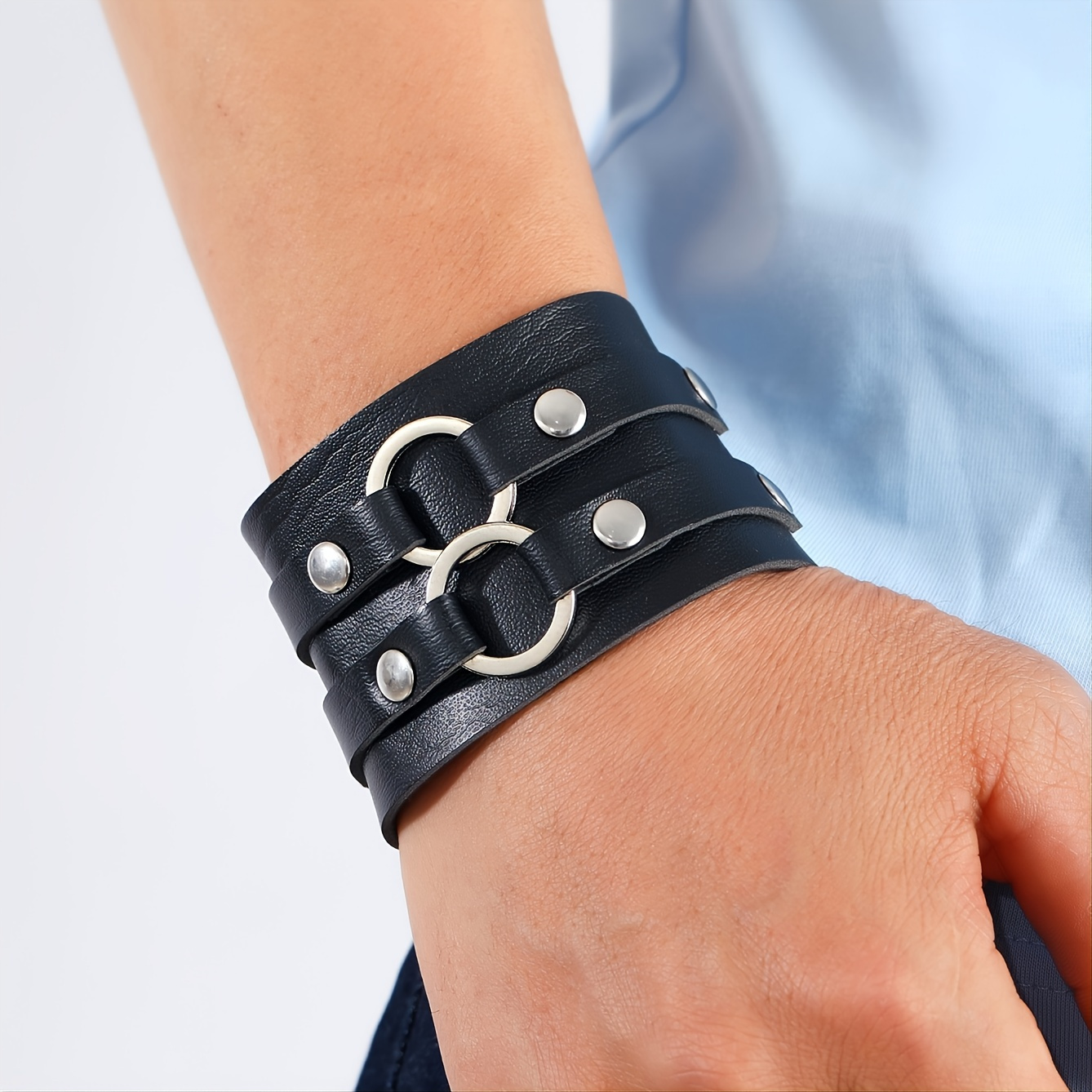Black Leather Cuff Wristband