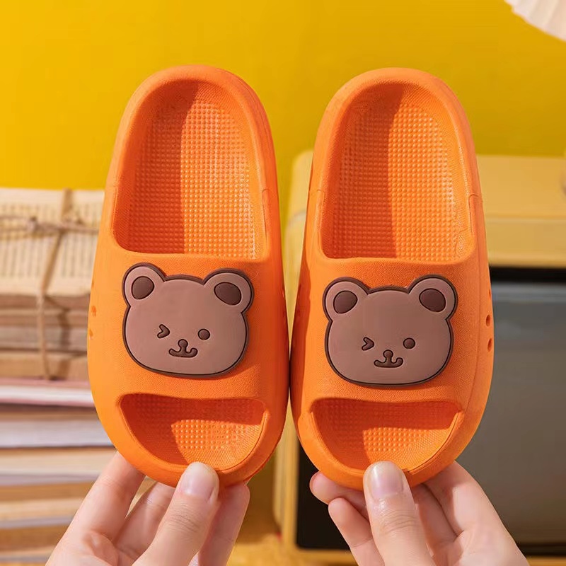 Cute Cartoon Bear Design Slippers For Kids Summer Lightweight Toddler Kids  Shoes Soft PVC Anti Slip Boys Girls Homewear Slips