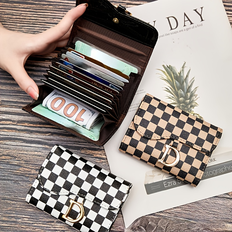 Fashion Genuine Leather Short Wallet Women Colorful Plaid Stripe