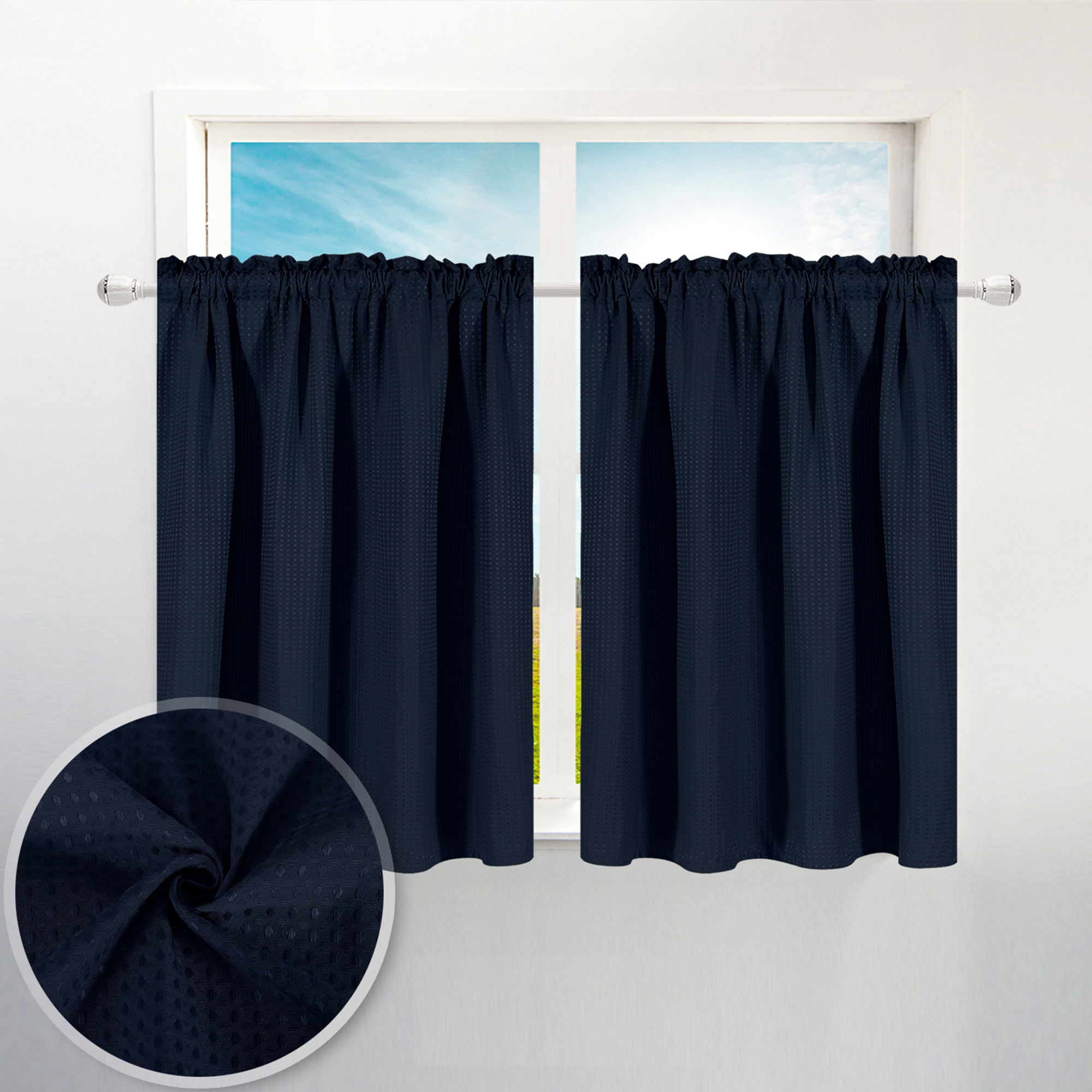 2pcs waffle weave   curtain bathroom small window curtain waterproof suitable for coffee shop and   set of 2 details 3