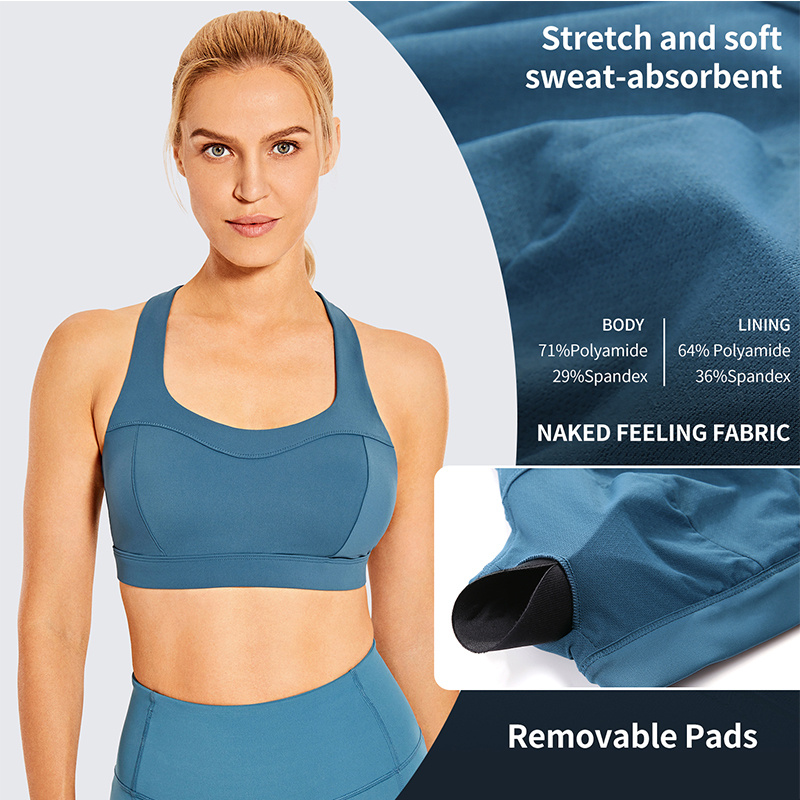 Padded Sports Bra Wirefree Mid Impact, Comfy Elastic Workout Soft