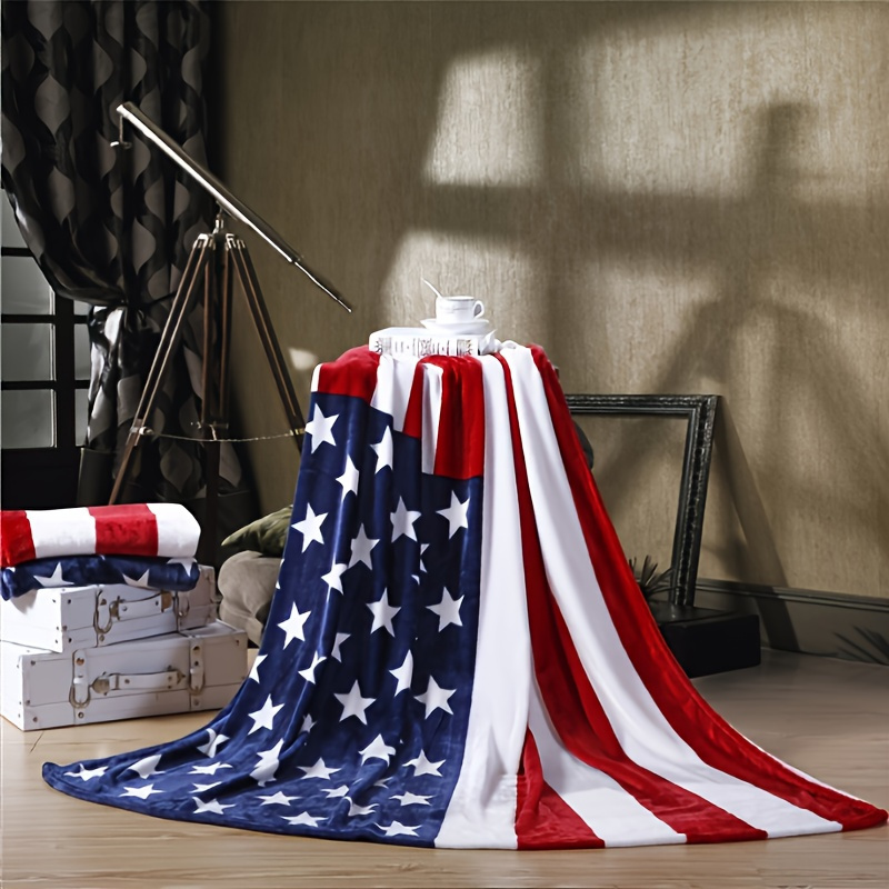 

1pc American Flag Bed Sofa Blanket, Machine-washable Sofa Cover, Luxury Super Soft Flannel Warm Plush Bed Toss Quilt Blanket Sheet, Bed Sofa Car Travel Bedding Blanket