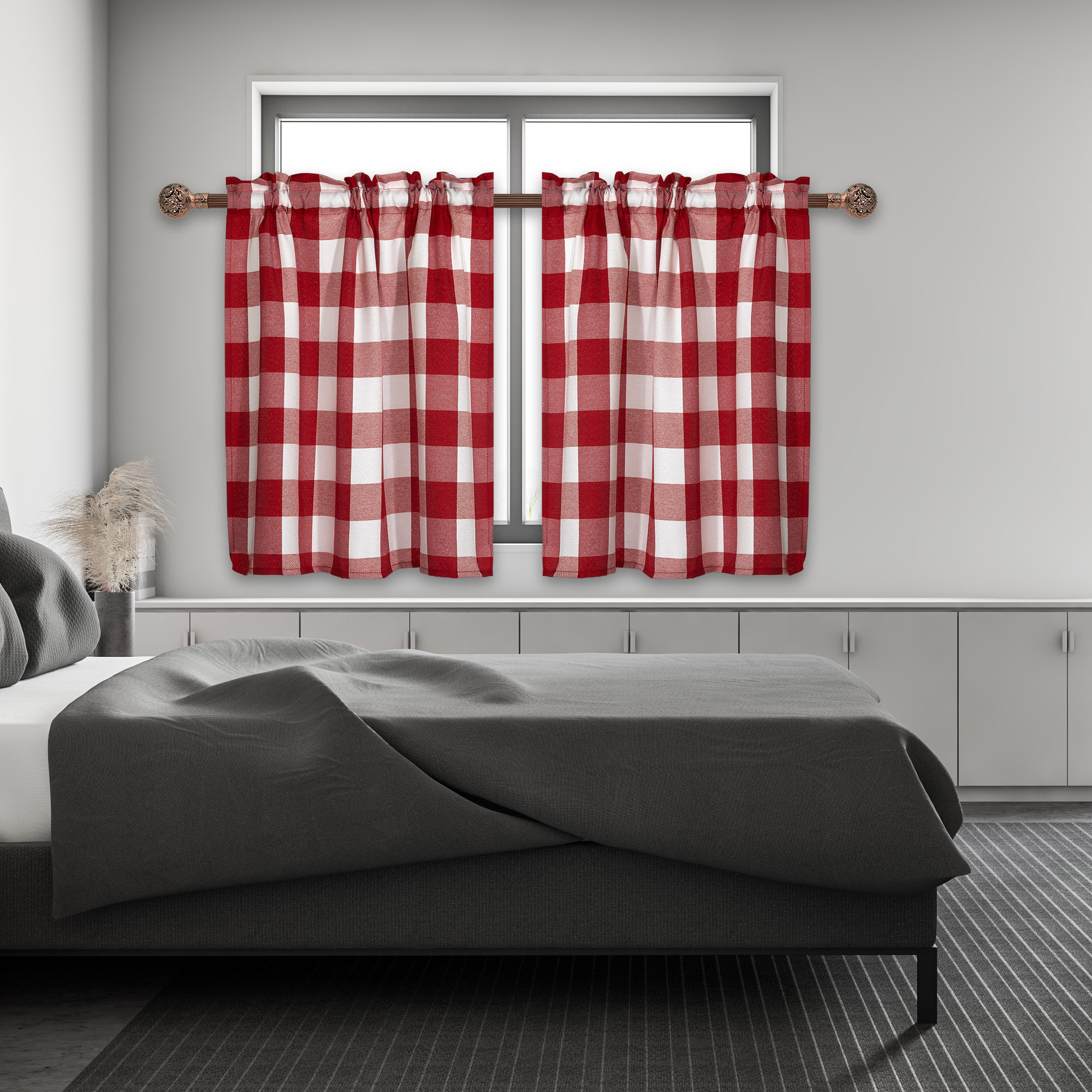 Buffalo Plaid Blackout Valance Curtain - Farmhouse Style Window Treatment For Kitchen & Living Room