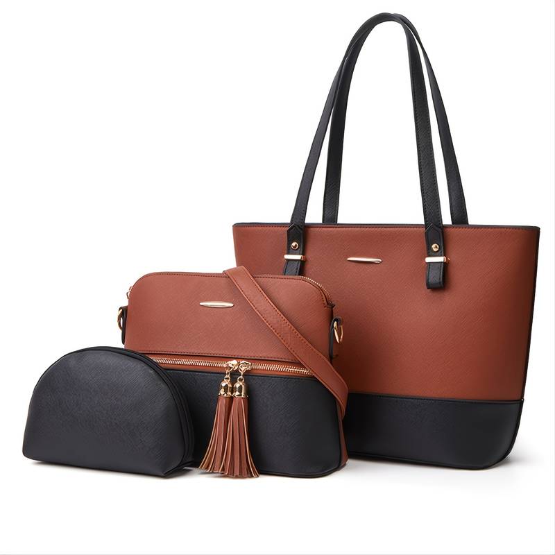 Elegant Shoulder Bag Set, Women's Zipper Purse & Crossbody Bag & Tote ...