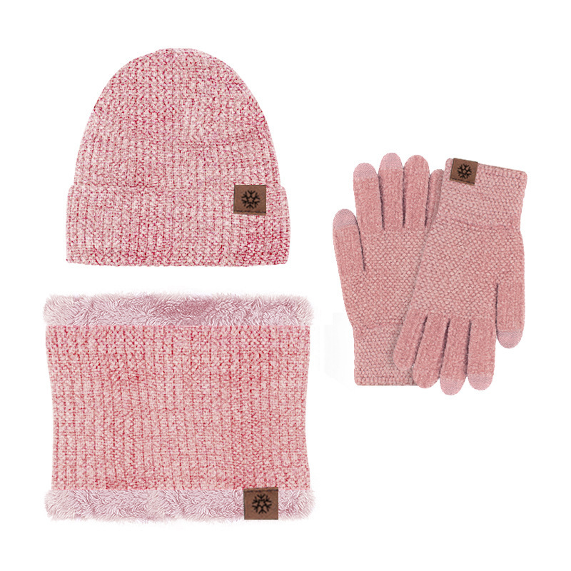 Ensemble bonnet, écharpe et gants d'hiver en polaire chaude tricotée -  Bonnet thermique en laine - Pour sports de plein air, ski, vélo, moufles  pour