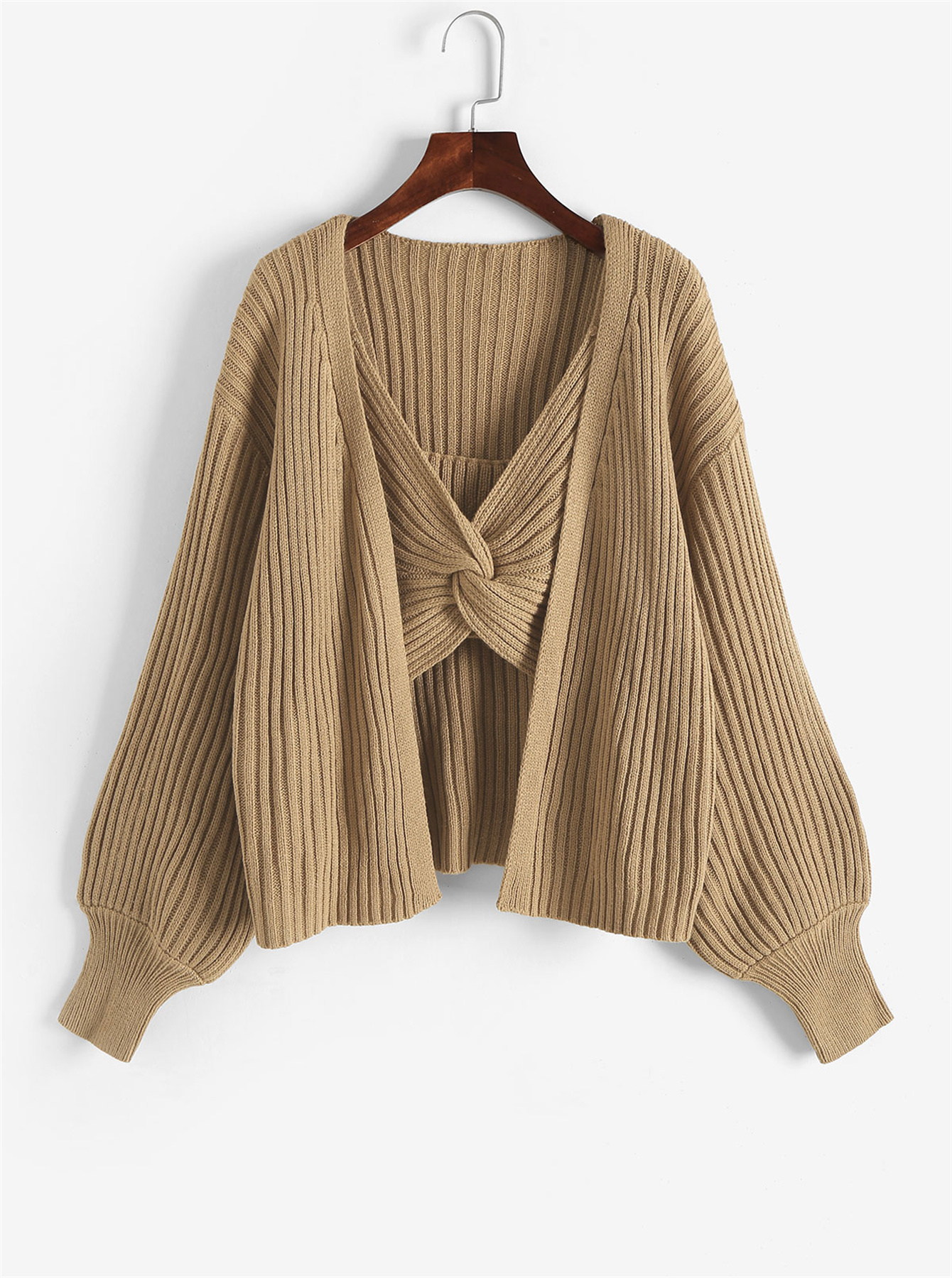 Y2k Style Solid Knit Two piece Set Open Front Cardigan Crop - Temu